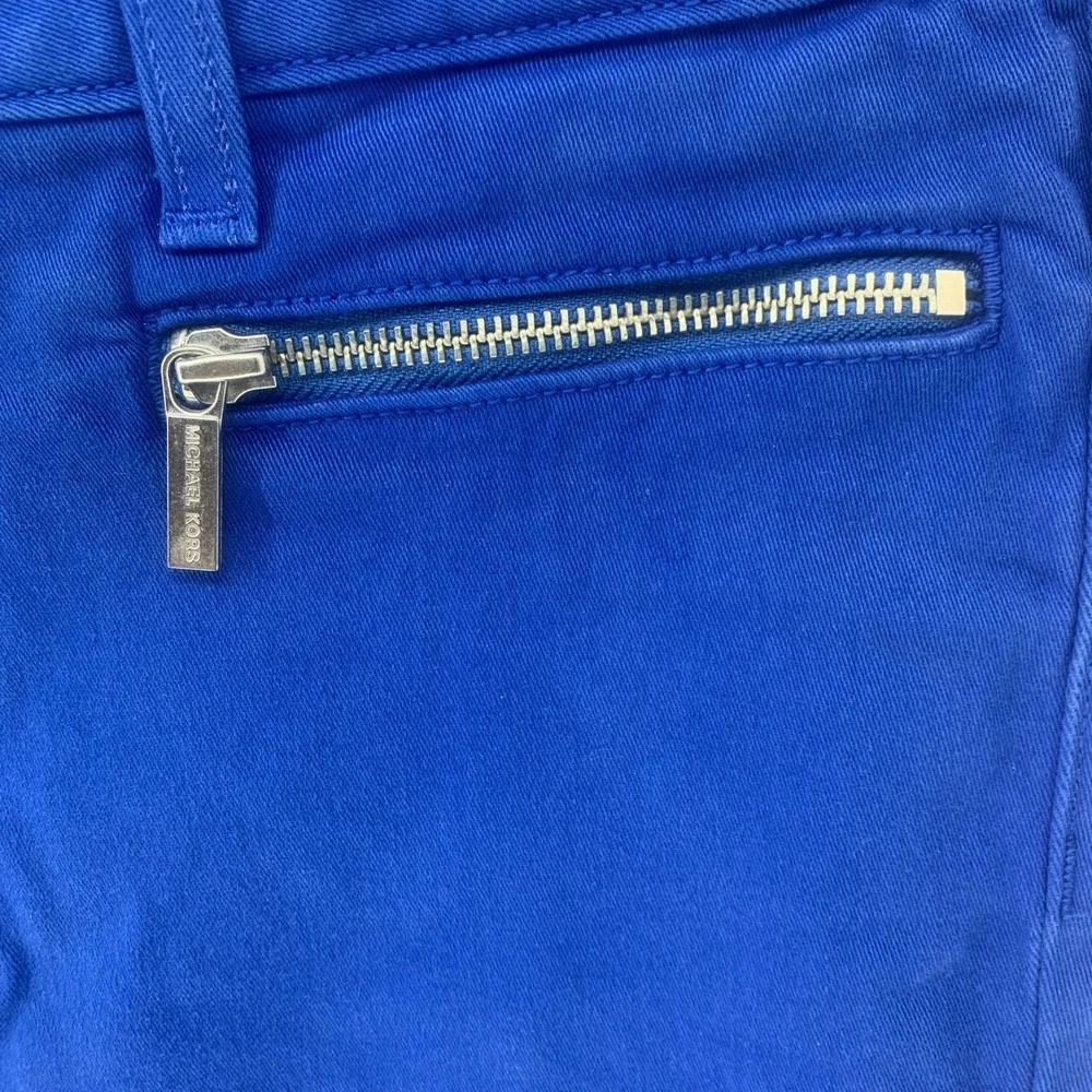 Michael Kors Women's Blue Chino Pants  Silver Zipper Pocket Skinny  Size 12